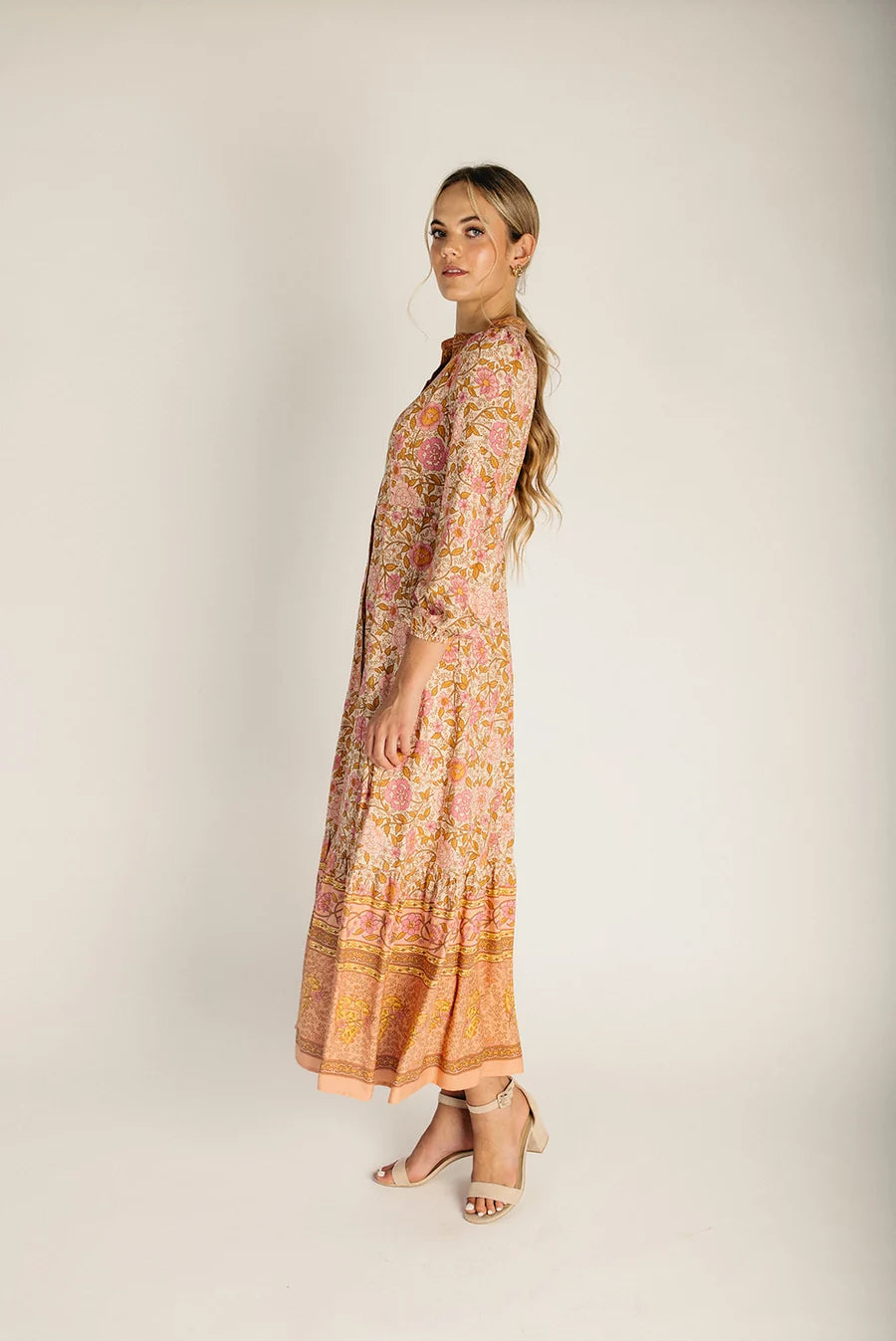 The Sumrall Floral Button Down Maxi Dress in Dusty Rose