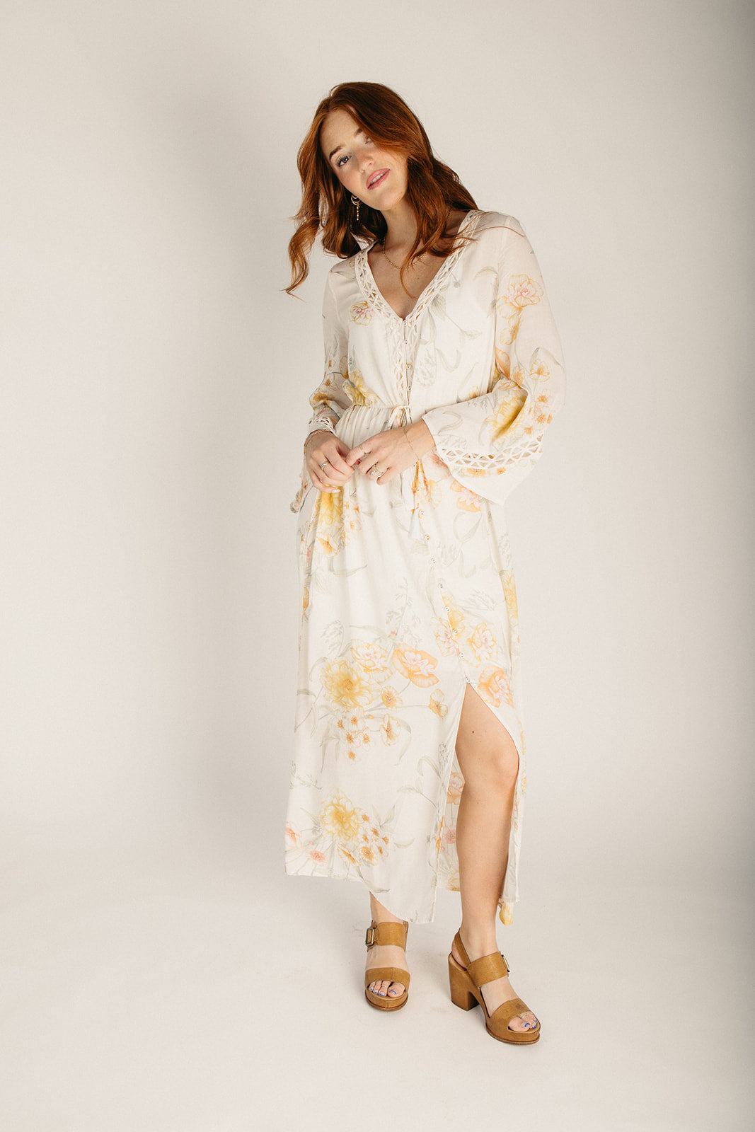 The Fleenor Lace Detail Maxi Dress in Vanilla + Coral