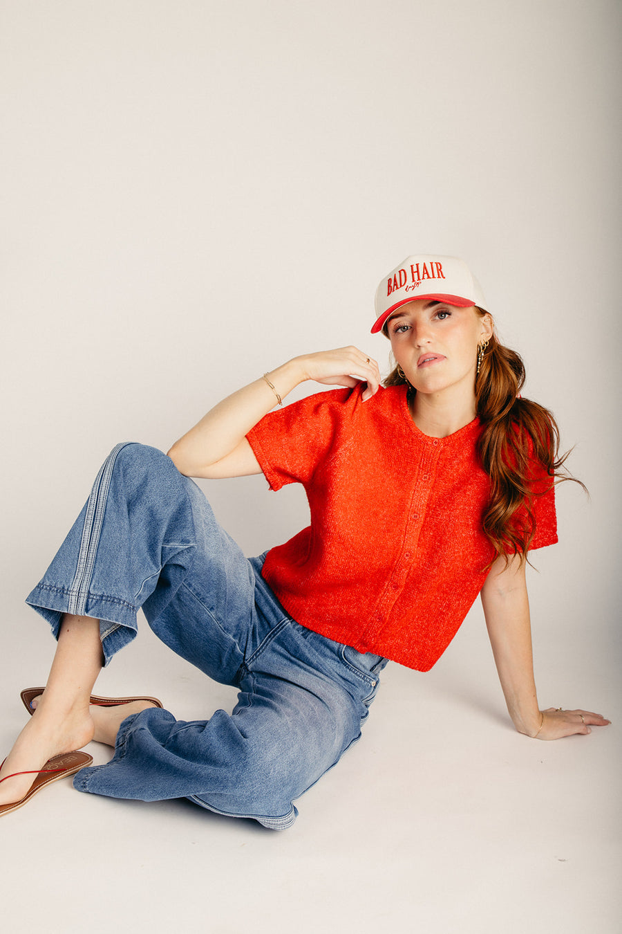 The Morgello Button-Up Cardigan in Red