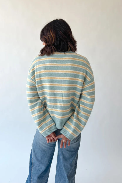 The Berkley Striped Button-Up Cardigan in Blue Multi