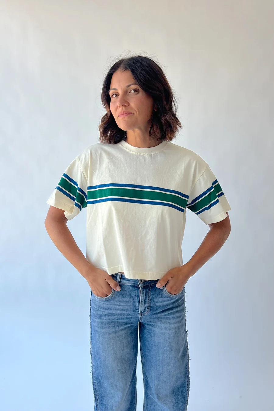 The Jarvin Retro Stripe Boxy Tee in Ivory
