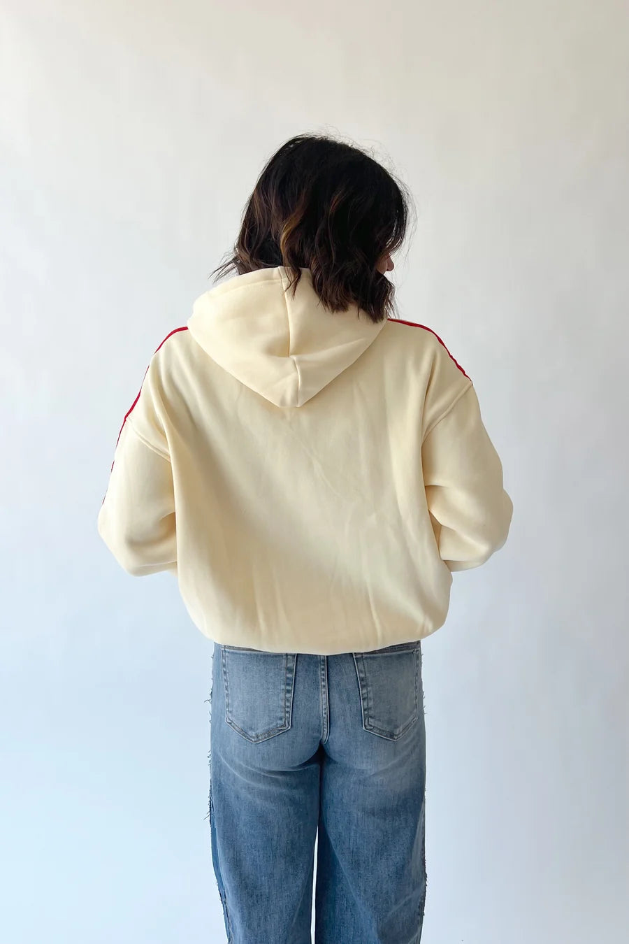 The Jayla Contrast Striped Hoodie in Ivory
