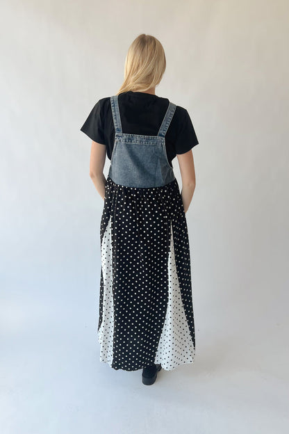 The Hellen Polka Dot Overall Dress in Washed Denim