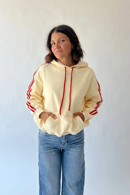 The Jayla Contrast Striped Hoodie in Ivory