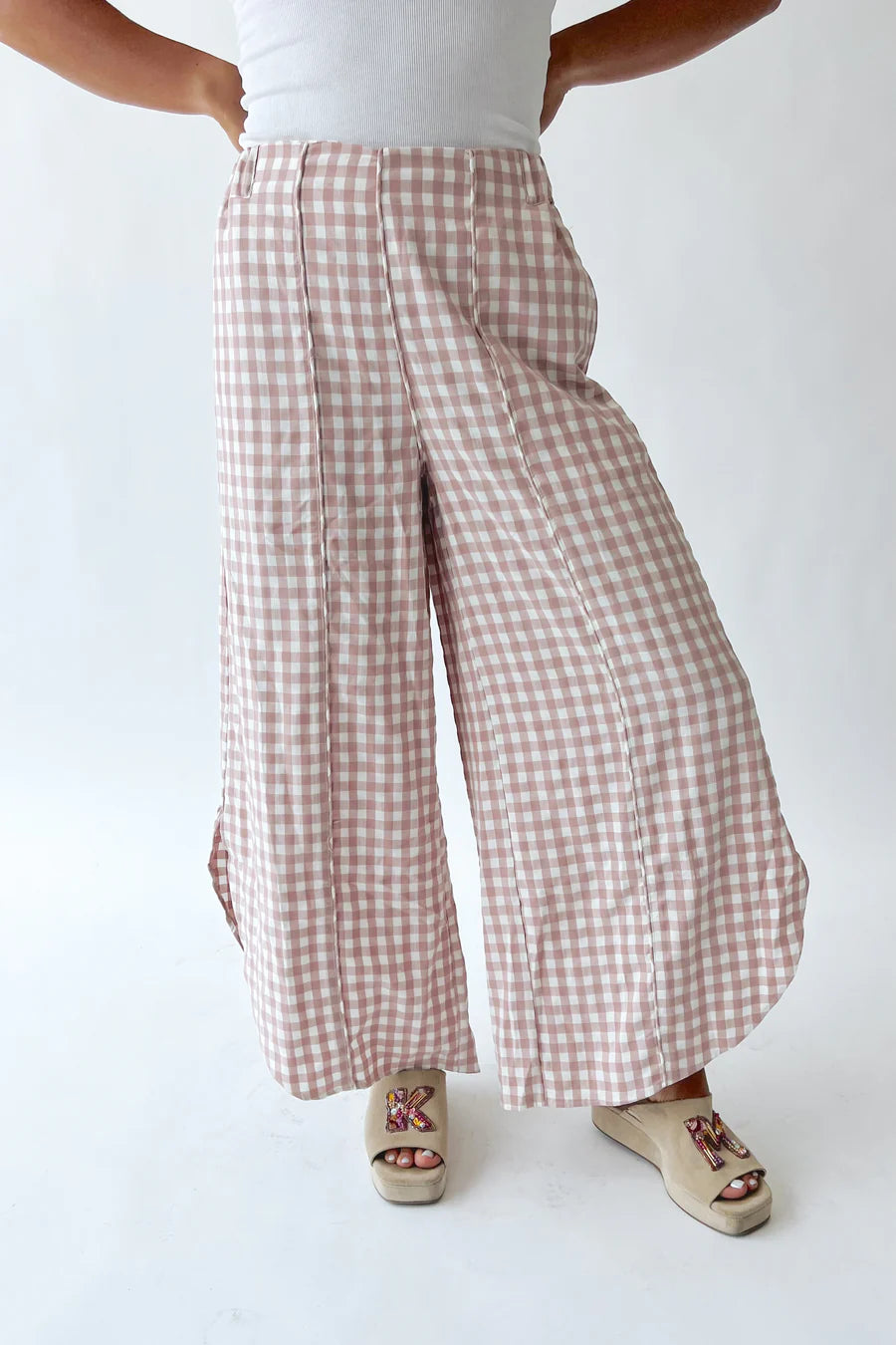 The Blevin Tulip Checkered Pant in Pink Blush