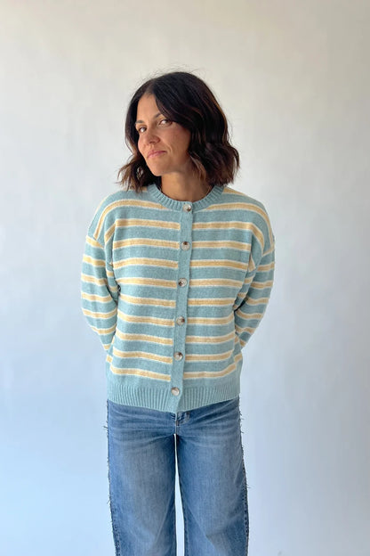 The Berkley Striped Button-Up Cardigan in Blue Multi