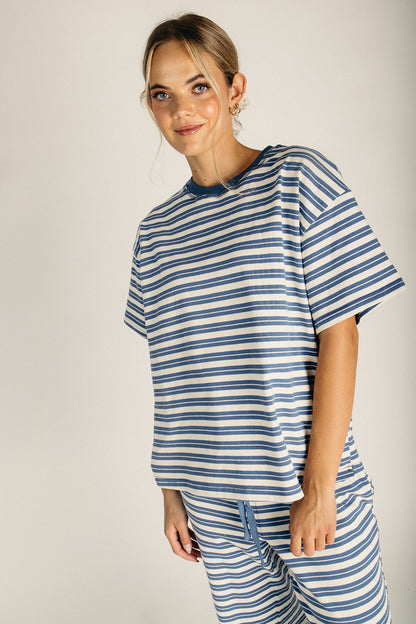 The Gallatin Striped Lounge Tee in Dusty Blue