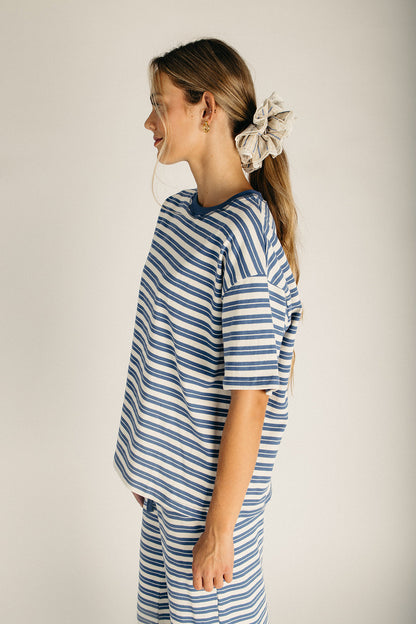 The Gallatin Striped Lounge Tee in Dusty Blue