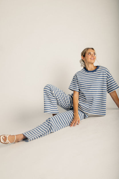 The Kelso Striped Lounge Pant in Dusty Blue