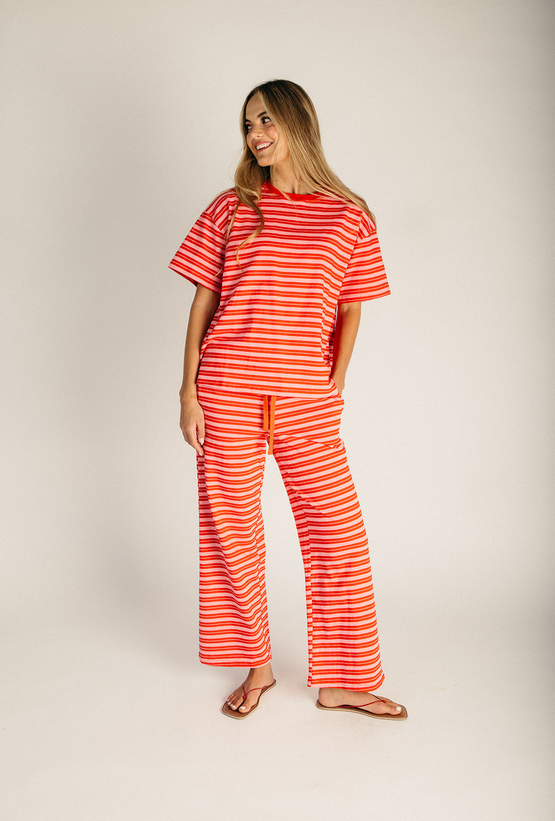 The Gallatin Striped Lounge Tee in Red + Pink