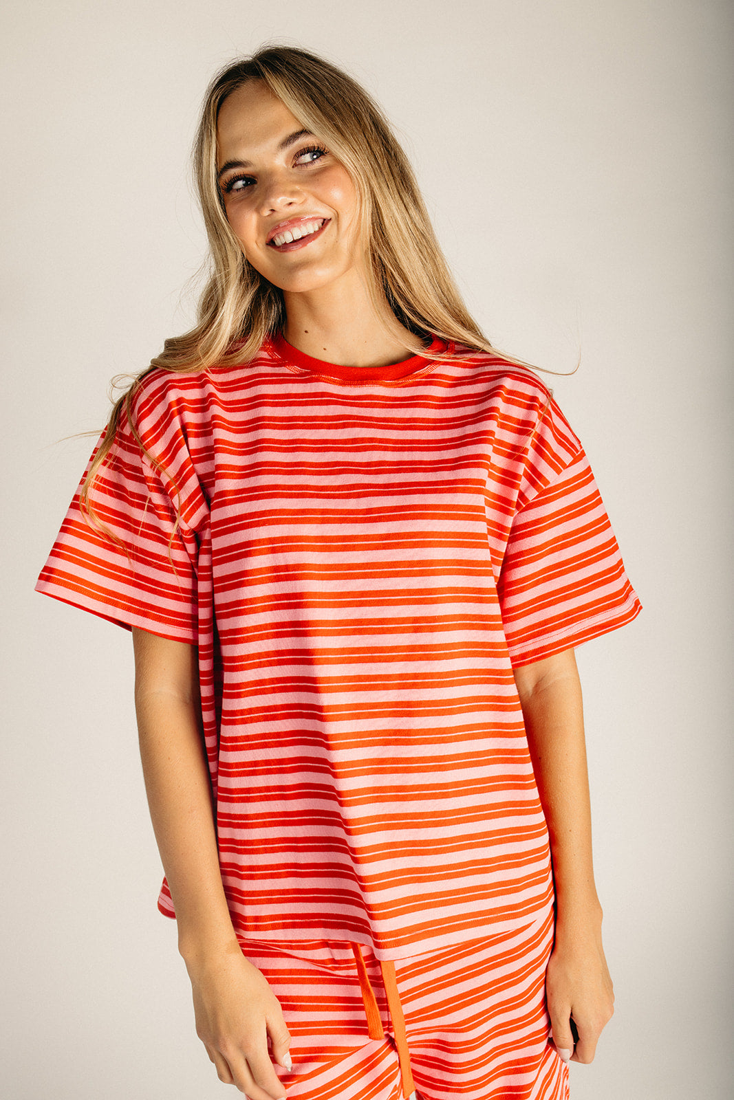 The Gallatin Striped Lounge Tee in Red + Pink