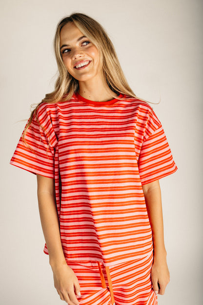The Gallatin Striped Lounge Tee in Red + Pink
