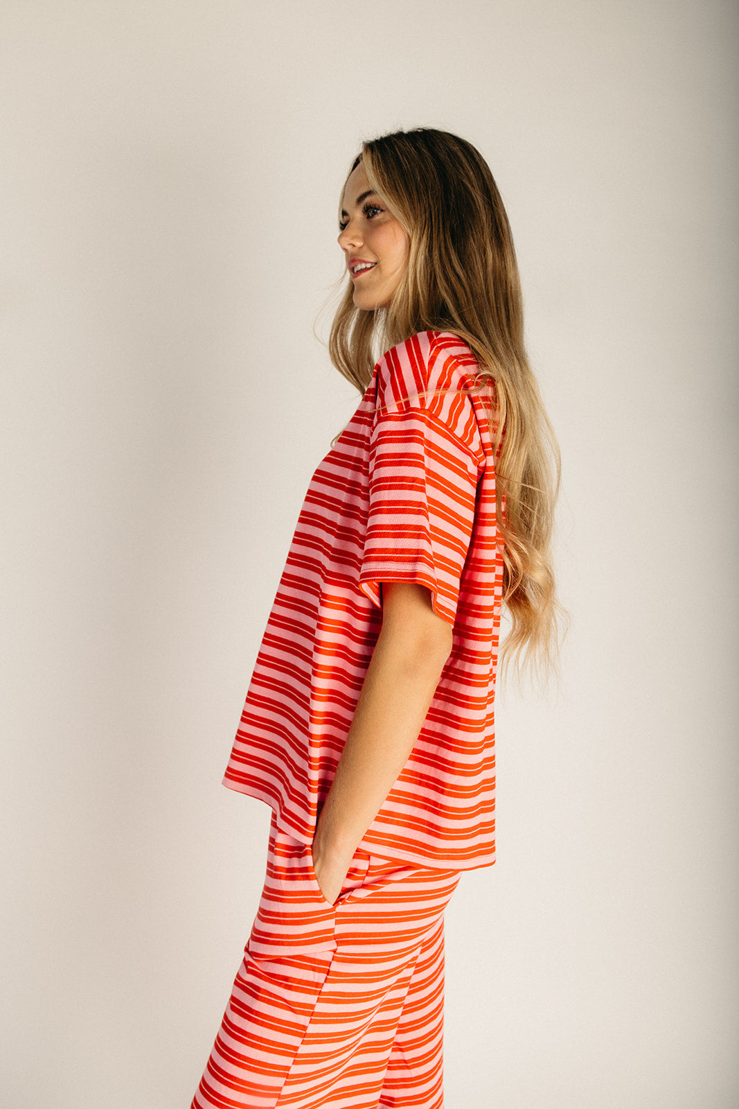 The Gallatin Striped Lounge Tee in Red + Pink