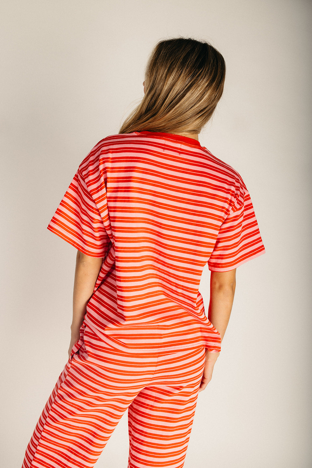 The Gallatin Striped Lounge Tee in Red + Pink