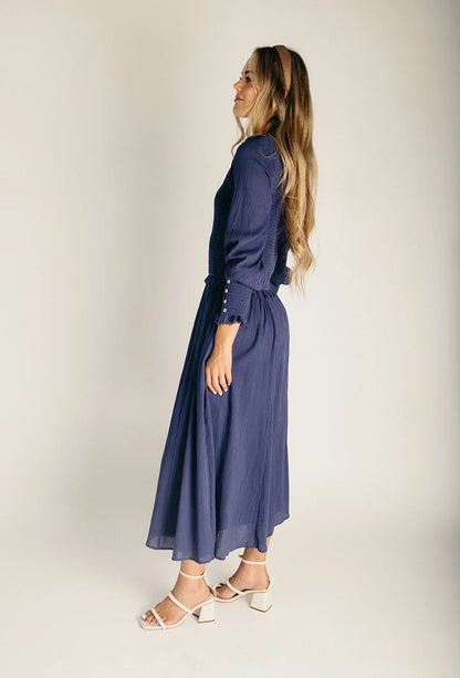 The Heywood Drop Waist Midi Dress in Deep Navy
