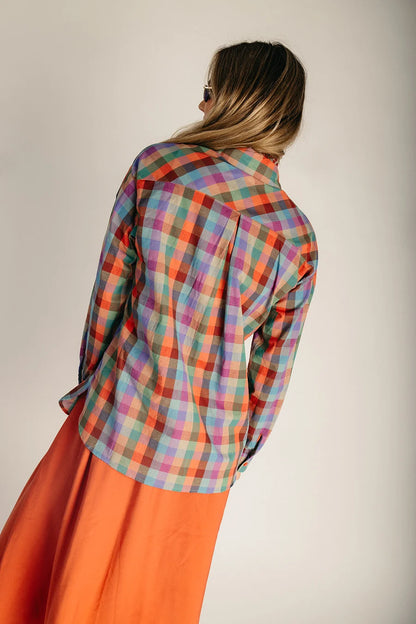 The Sylvie Collared Button-Up Blouse in Plaid Multi