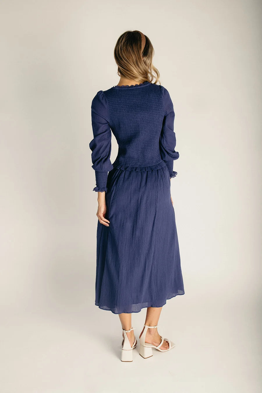 The Heywood Drop Waist Midi Dress in Deep Navy