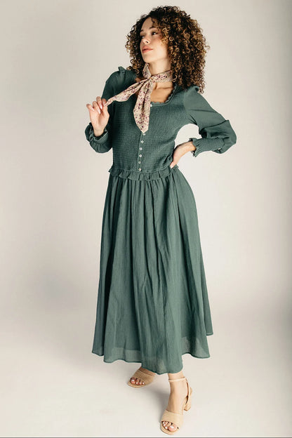 The Heywood Drop Waist Midi Dress in Jade