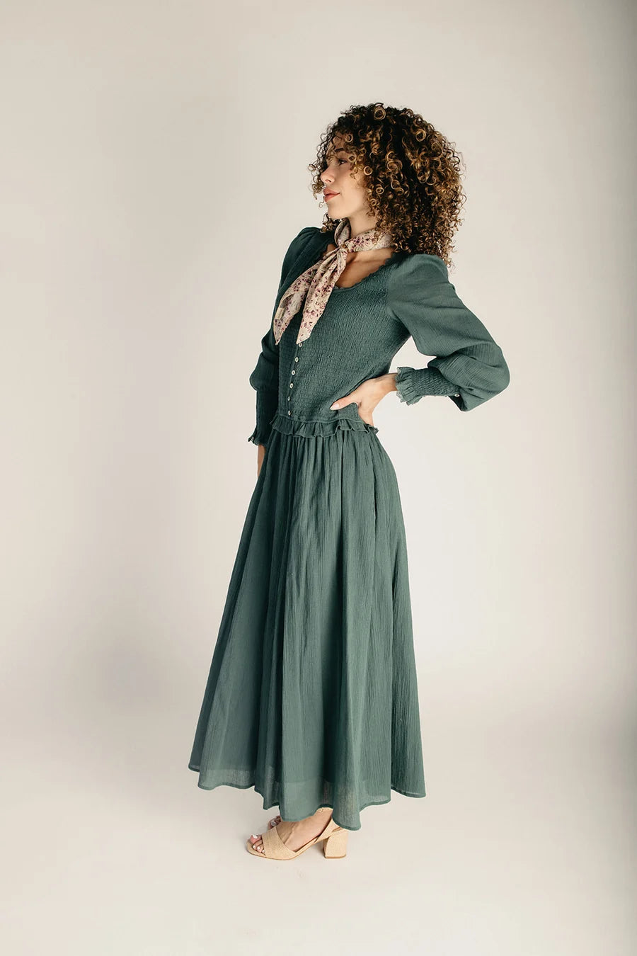 The Heywood Drop Waist Midi Dress in Jade