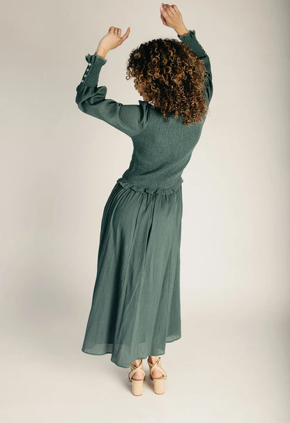 The Heywood Drop Waist Midi Dress in Jade