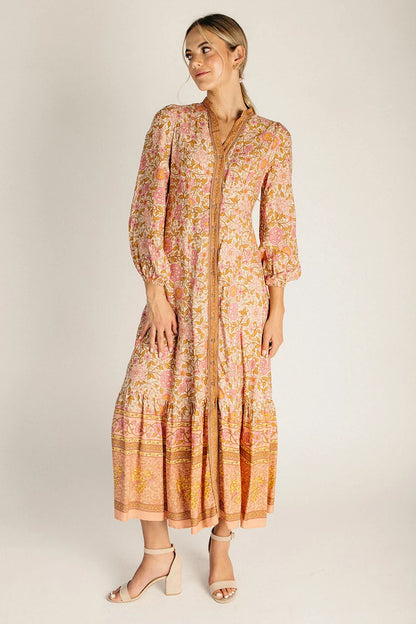 The Sumrall Floral Button Down Maxi Dress in Dusty Rose
