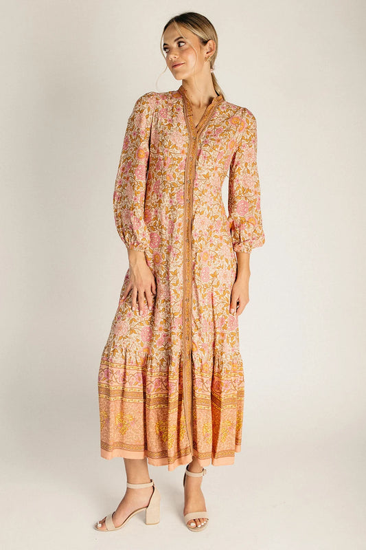 The Sumrall Floral Button Down Maxi Dress in Dusty Rose