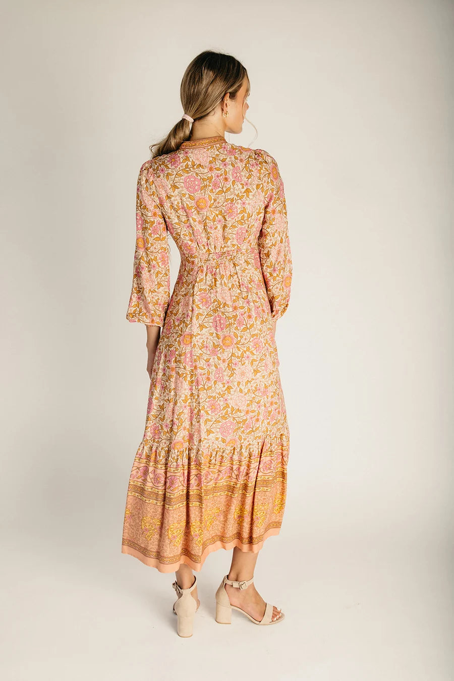 The Sumrall Floral Button Down Maxi Dress in Dusty Rose