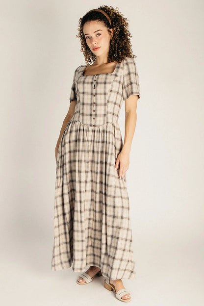 The Landers Plaid Maxi Dress in Oat