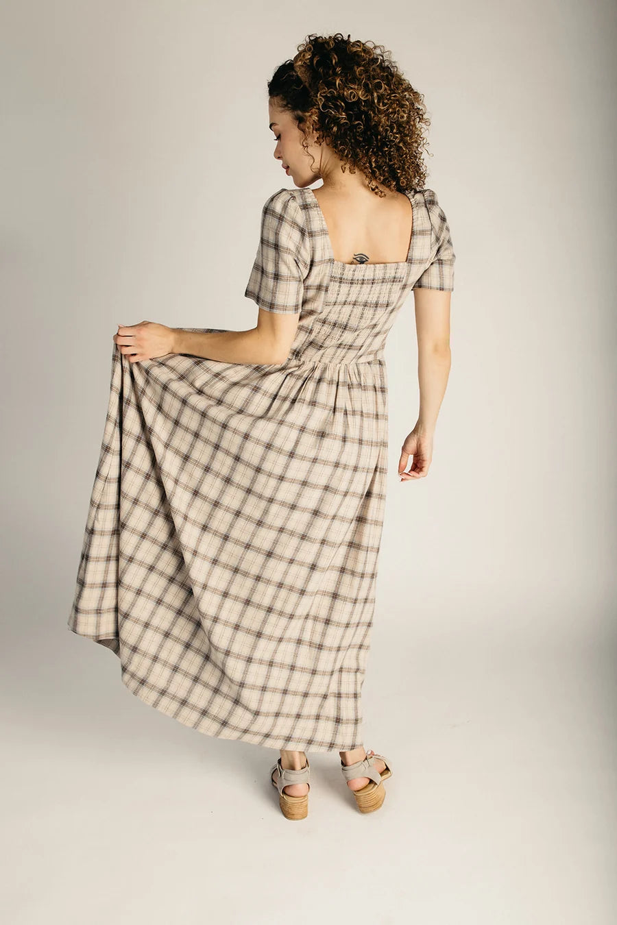 The Landers Plaid Maxi Dress in Oat