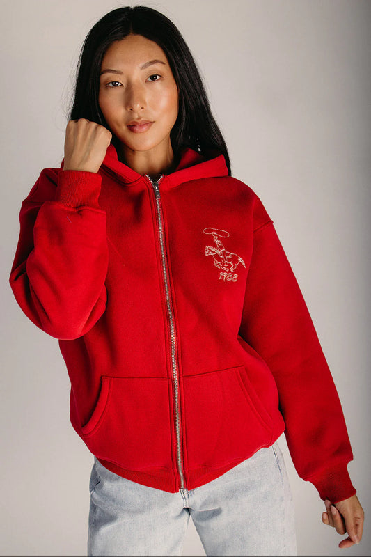 The Lucky Baby Zip Up Hoodie in Cherry Red
