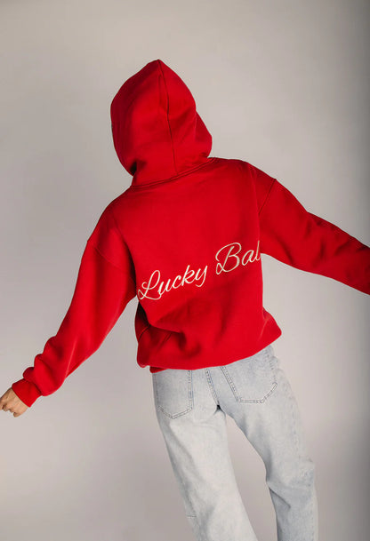 The Lucky Baby Zip Up Hoodie in Cherry Red