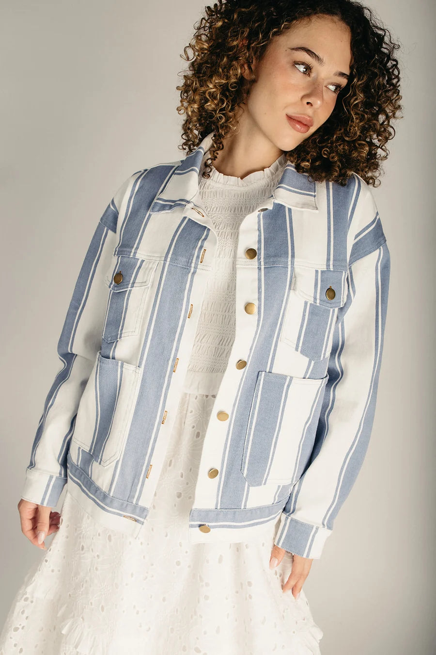 The Zegalia Striped Denim Jacket in Light Denim