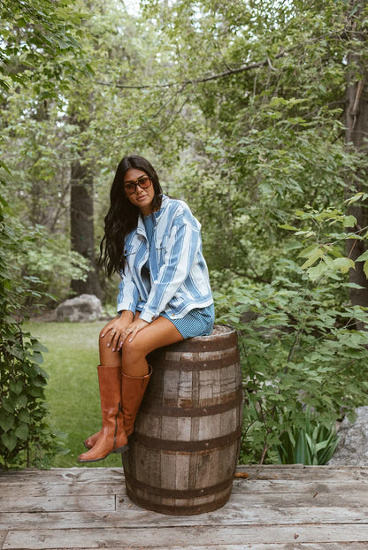 The Zegalia Striped Denim Jacket in Light Denim