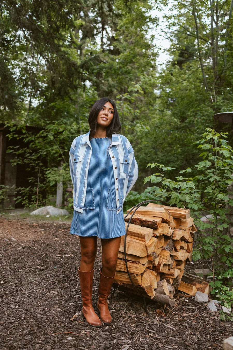 The Zegalia Striped Denim Jacket in Light Denim