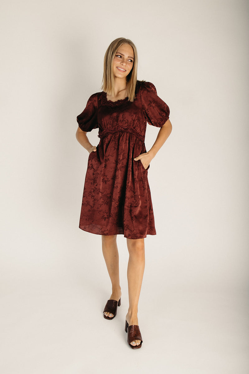 The Burgos Jacquard Lace Trim Dress in Chocolate