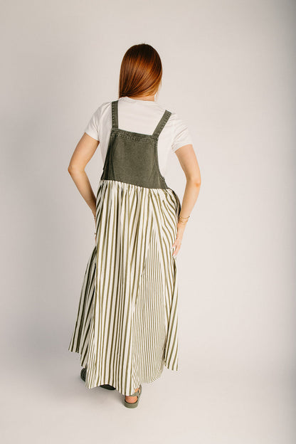 The Hellen Denim Overall Dress in Washed Olive