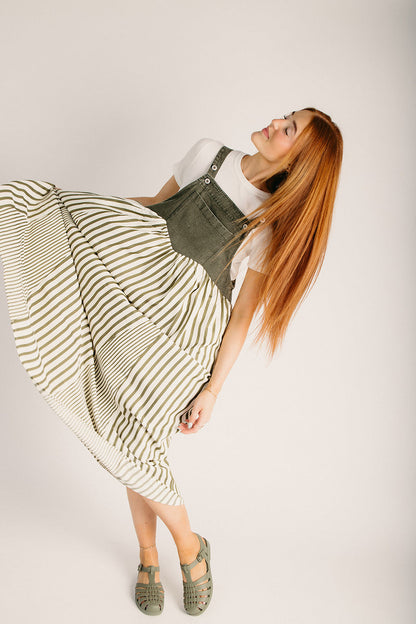 The Hellen Denim Overall Dress in Washed Olive