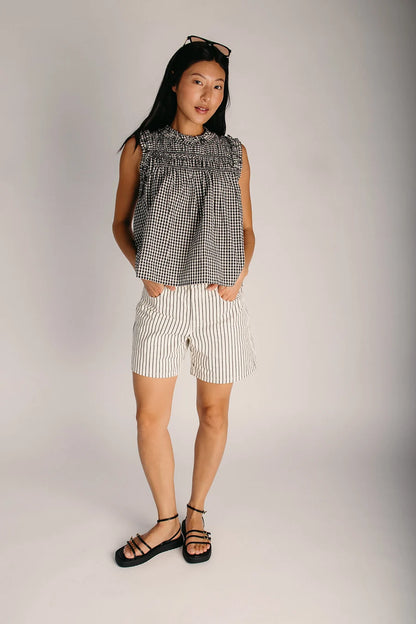 The Nallon Striped Boyfriend Short in Cream