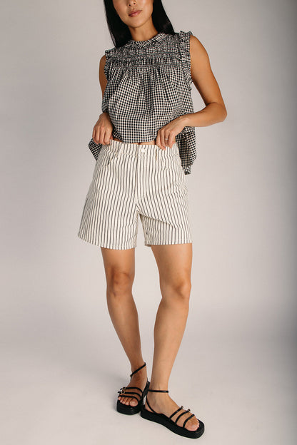 The Nallon Striped Boyfriend Short in Cream