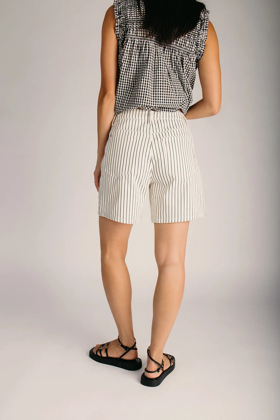 The Nallon Striped Boyfriend Short in Cream
