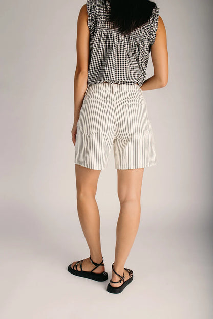 The Nallon Striped Boyfriend Short in Cream