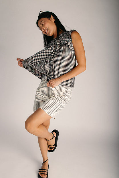 The Nallon Striped Boyfriend Short in Cream