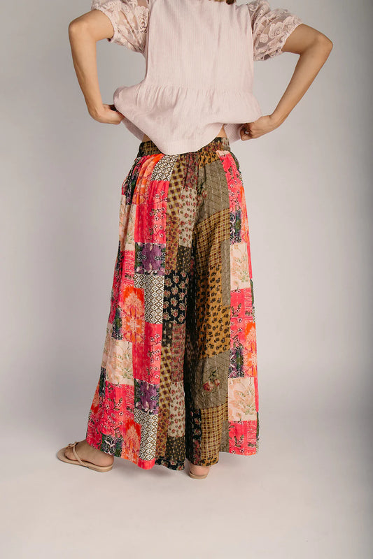 The Pelton Mixed Pattern Pant in Taupe + Pink Multi