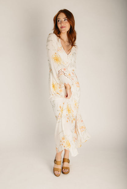 The Fleenor Lace Detail Maxi Dress in Vanilla + Coral