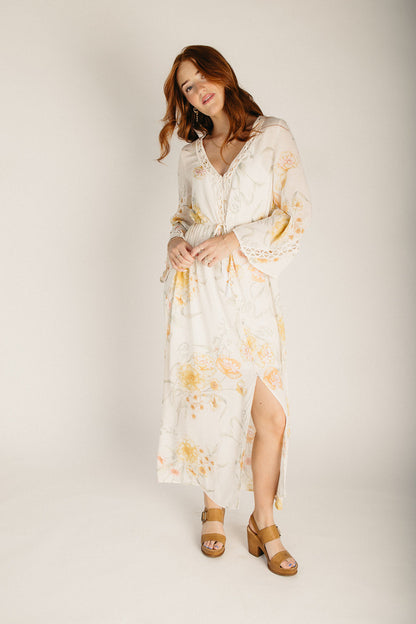 The Fleenor Lace Detail Maxi Dress in Vanilla + Coral