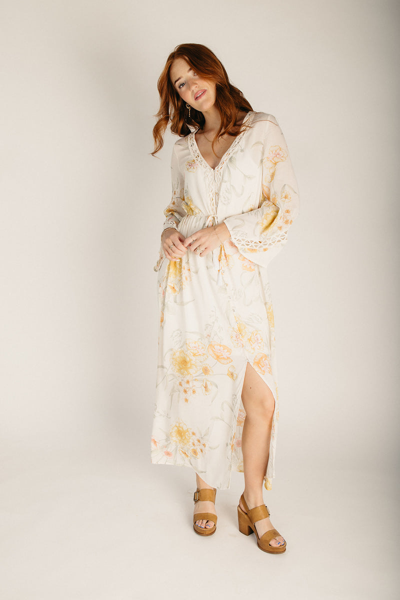 The Fleenor Lace Detail Maxi Dress in Vanilla + Coral