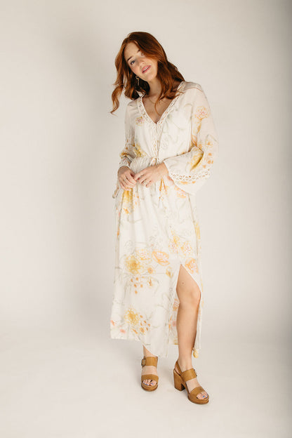 The Fleenor Lace Detail Maxi Dress in Vanilla + Coral