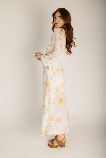 The Fleenor Lace Detail Maxi Dress in Vanilla + Coral
