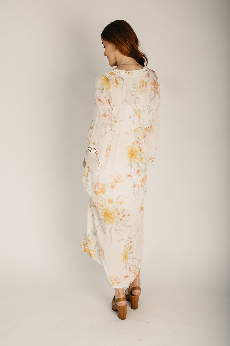 The Fleenor Lace Detail Maxi Dress in Vanilla + Coral