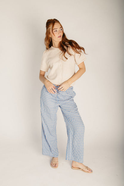 The Brewer Gingham Drawstring Pant in Blue + Peach
